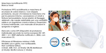 MASCHERINA FFP2 5 STRATI AUTOFILTRANTE BIANCA 20pz - IMBUSTATE SINGOLARMENTE