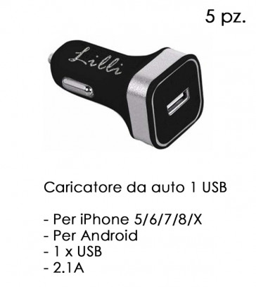 CARICATORE PER AUTO 1 USB NERO LILLI 5pz