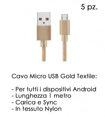CAVO MICRO USB 1m GOLD TEXTILE LILLI 5pz