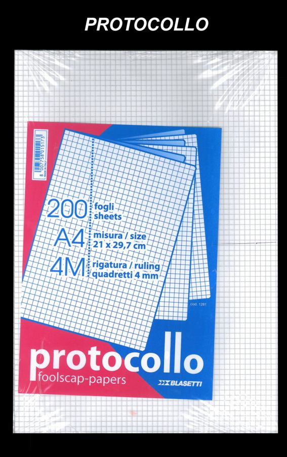 Fogli Protocollo - A4 quadretti 4 mm, Fogli protocollo