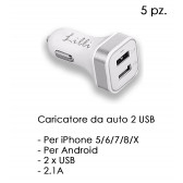 CARICATORE PER AUTO 2 USB BIANCO LILLI 5pz