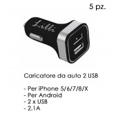 CARICATORE PER AUTO 2 USB NERO LILLI 5pz