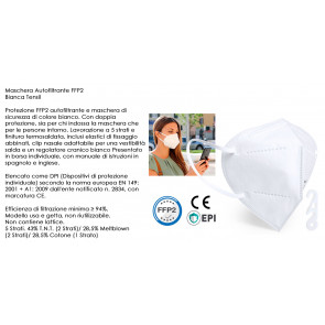 MASCHERINA FFP2 5 STRATI AUTOFILTRANTE BIANCA 20pz - IMBUSTATE SINGOLARMENTE