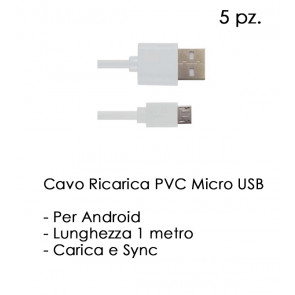 CAVO MICRO USB / ANDROID BIANCO LILLI 5pz