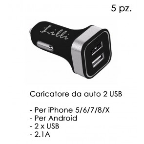 CARICATORE PER AUTO 2 USB NERO LILLI 5pz