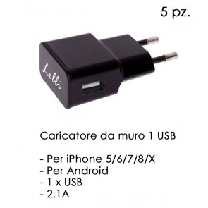 CARICATORE MURO 1 USB NERO LILLI 5pz