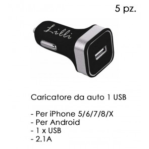 CARICATORE PER AUTO 1 USB NERO LILLI 5pz
