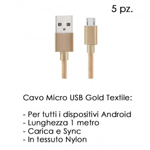 CAVO MICRO USB 1m GOLD TEXTILE LILLI 5pz